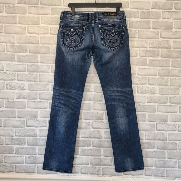 Rock Revival Sasha Embellished Bootcut Jeans Womens 30 Fleur de lis - Picture 3 of 9